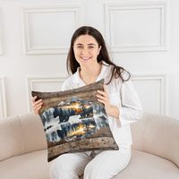 4 housses de coussin en tissu brun avec animaux de la forêt, ours noir et forêt, style campagnard, adaptées à la maison, à la chambre à coucher, au canapé