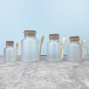 <b>Empty</b> 100ml 200ml 300ml Round Body Scrub Matte Plastic Bath Salt Bottle With Cork and Spoon Cosmetic Packaging - Product Image 1