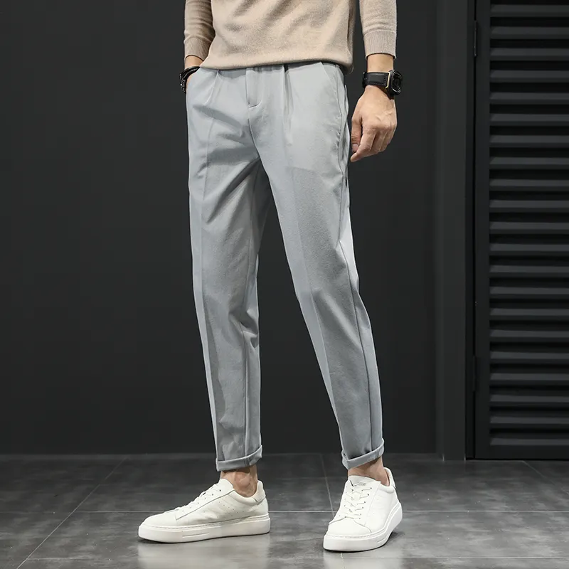 Slim fit Korean streetwear men's casual formal trousers straight pants for men