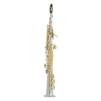 Bb Straight Soprano Saxophone Nickel Plated Body Gold Lacquered Keys Adjustable Professional Woodwind Instrument Bakelite Head