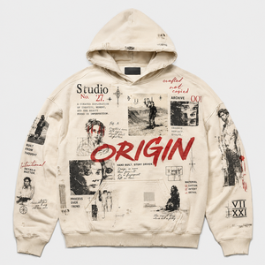 Custom 450GSM Cotton Hoodie Sun Bleached Mud Wash Graphic Distressed Boxy Fit Heavyweight White <b>Pullover</b> Streetwear <b>Men</b> Hoodie - Product Image 1