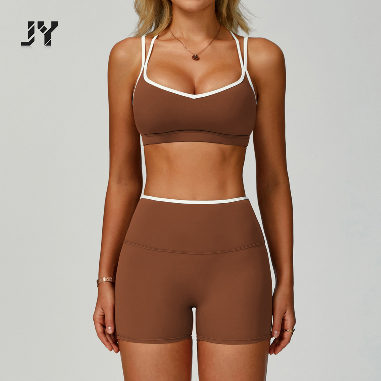 JY Contrast Color Second-Skin Sports Vest Quick-Dry Tight Cross Back Workout Top Women Running Fitness Sports Quick Dry Yoga Bra