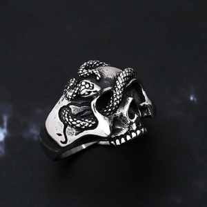 Yunnique – bague crâne de serpent pour hommes, bijoux Punk de style sombre pour Halloween, bagues à la mode, ton argenté, taille 8 9 10 11 12 - Product Image 2