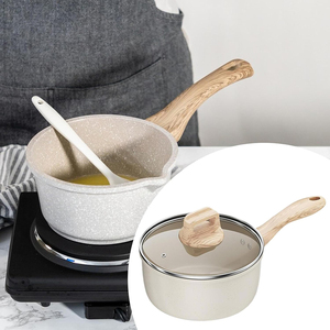Casserole de haute qualité avec couvercle en verre, revêtement antiadhésif en céramique, compatible lave-vaisselle, poignées souples en bois, compatible gaz et induction, faitout, casserole à lait - Product Image 3
