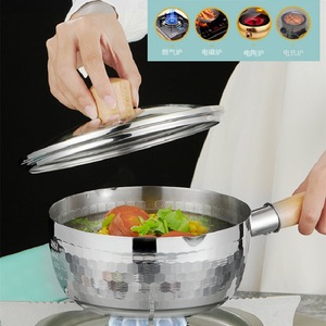 Stainless Steel Yukihira <b>Pot</b> 410 Hammered Induction Compatible <b>Small</b> Soup <b>Pot</b> With Wooden Handle - Product Image 5