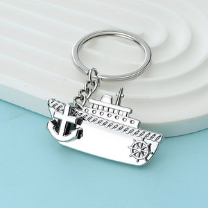 Porte-clés en alliage métallique avec logo personnalisé, ancre de bateau argentée, boussole, design tendance, breloque souvenir - Product Image 3