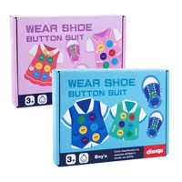 Juego de juguetes educativos para la primera infancia, juego de madera para aprender botones de ropa y enhebrar cordones de zapatos