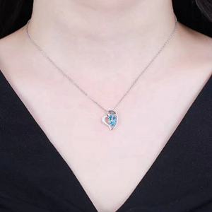 Romántico collar con colgante de topacio natural para mujer, en forma de corazón, Plata de Ley 925, chapado en oro blanco de 18k, 6x8mm - Product Image 6