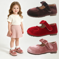 Chaussures de princesse en velours doux pour filles, motif cœur, nœud décoratif, style Mary Jane, pour filles de 3 à 12 ans, vente en gros d'usine