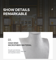 Présentoirs de Vitrine pour Bijouterie : Pendentifs, Boucles d'Oreilles, Bagues – Ensemble Complet de Bustes Mannequins en Velours Microfibre Gris et Cuir