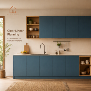 XINGRUO Set di Mobili da Cucina Moderni in Legno Blu Pavone con Linee Semplici, Cassetti Modulari per Cucine di Appartamenti - Product Image 1