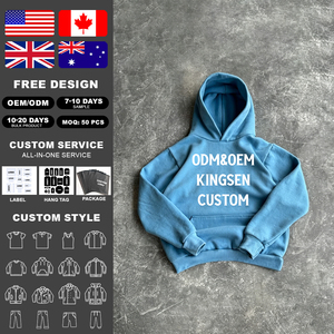 Sudadera con capucha personalizada de algodón grueso con estampado puff para hombre, estilo oversize, streetwear, gráfico azul, hombros caídos, corte holgado, tipo pullover - Product Image 2