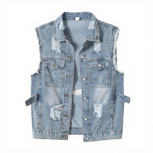 Gilet en jean décontracté mi-long pour femme, sans manches, en coton rembourré, style cowboy, sans trous, pour le printemps et l'automne - Product Image 2