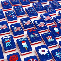 Set Ubin Mahjong Akrilik Biru Gaya Bendera Amerika Mewah Custom American Stars and Stripes, Alas Mahjong, Hiburan