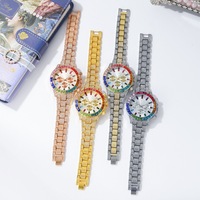 Ensemble de Bijoux Bling Strass Iced Out en Alliage Argent Or, Montre à Quartz Hip Hop pour Homme et Bracelet Chaîne Maille Cubaine, Vente en Gros