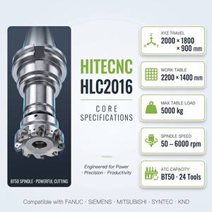 Centre d'usinage à double colonne certifié ISO HLC2016, machine de fraisage CNC robuste BT50 pour pièces métalliques - Product Image 2