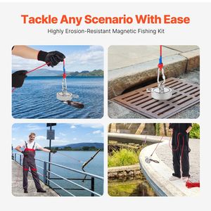 Kit d'aimant de pêche à force de traction Double face DB 1700 LBS avec mousqueton à corde aimant fort outils et accessoires de pêche - Product Image 6