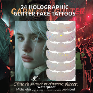 24 Pièces de Patchs de <span class=keywords><strong>Tatouage</strong></span> Temporaire pour le Visage, Écologiques, Holographiques, Multichromes, Pailletés, en Forme de Cœur et d'Étoile, Imperméables, pour le Maquillage Féminin - Product Image 2