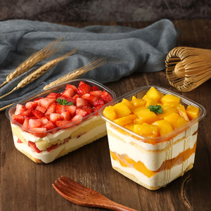 Vente en gros de gobelets en plastique transparent PET carrés de 300 ml/400 ml, boîte à gâteaux, boîte à dessert, gobelets à fruits, contenants pour glaces avec couvercle - Product Image 2