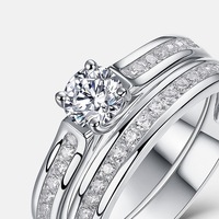 Bague de fiançailles 2-en-1 en argent sterling S925, moissanite ronde couleur D VVS1, sertie à griffes, plaquée rhodium, certifiée GRA
