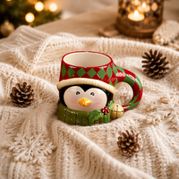 Ensemble de 4 tasses à café de Noël en porcelaine écologique de 16 oz, design Père Noël, bonhomme de neige, pingouin, ours, multicolores, 3D, figurines, pour les fêtes d'hiver