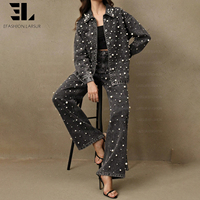Veste en jean LARSUR sur mesure avec clous, perles et diamants, lavage délavé, chemise en jean pour femmes