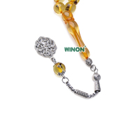 Perles de prière islamiques Winon de haute qualité en ambre jaune avec vrais fourmis à l'intérieur, 10 mm, 45 perles rondes, faites à la main, Tasbih, chapelet