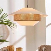Suspension nordique artisanale en corde de chanvre, lampe de plafond à disque de 50 cm de large, abat-jour en tissu, décoration chambre et salle à manger, personnalisable