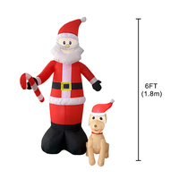 Père Noël gonflable de 6 pieds avec chien et canne à sucre, éclairage LED, décoration de jardin extérieure