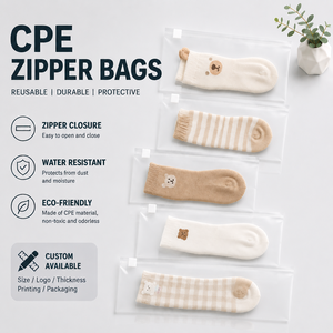 Sacs à fermeture éclair en CPE transparents, sacs de rangement réutilisables pour vêtements de protection, sacs en plastique résistants à l'eau, sacs de rangement avec logo personnalisé - Product Image 1