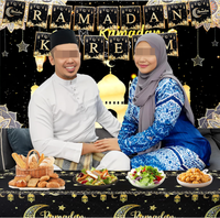 Bannières, drapeaux, affiches, guirlandes, nappes Ramadan Kareem, motifs mosquée, lune et étoile lumineuses, personnalisables, haute qualité, pour Ramadan/EID