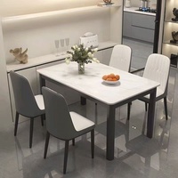 Ensemble table et chaises de salle à manger rectangulaire en dalles de pierre, style chinois moderne minimaliste, luxe léger, pour mobilier de maison et petits appartements