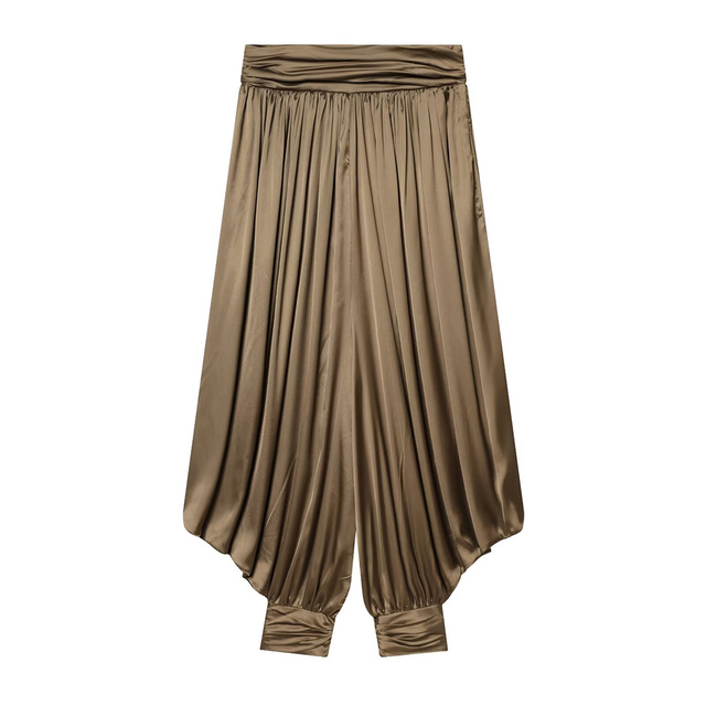 PB&ZA Women 2026 Summer New Chic Fashion Mid Waist Pants Bloomers Lantern Pants Casual Female Loose Plicated Trousers Mujer