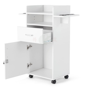 Carrello da Salone in Legno Bianco con Armadietto, Ruote Girevoli <span class=keywords><strong>a</strong></span> 360 Gradi, 3 Cassetti, Portautensili Resistenti al Calore per Parrucchieri - Product Image 1