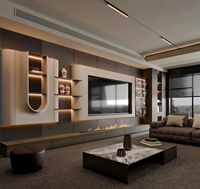 Meuble TV bas profil avec tiroirs de rangement et éclairage d'ambiance LED pour salon moderne, projet de personnalisation complète de la maison, OEM