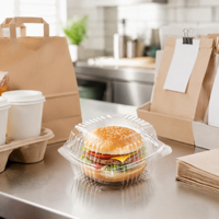 Boîte à hamburger jetable transparente en PET avec couvercle articulé et dôme supérieur pour cheeseburger, qualité alimentaire, vente en gros, personnalisable
