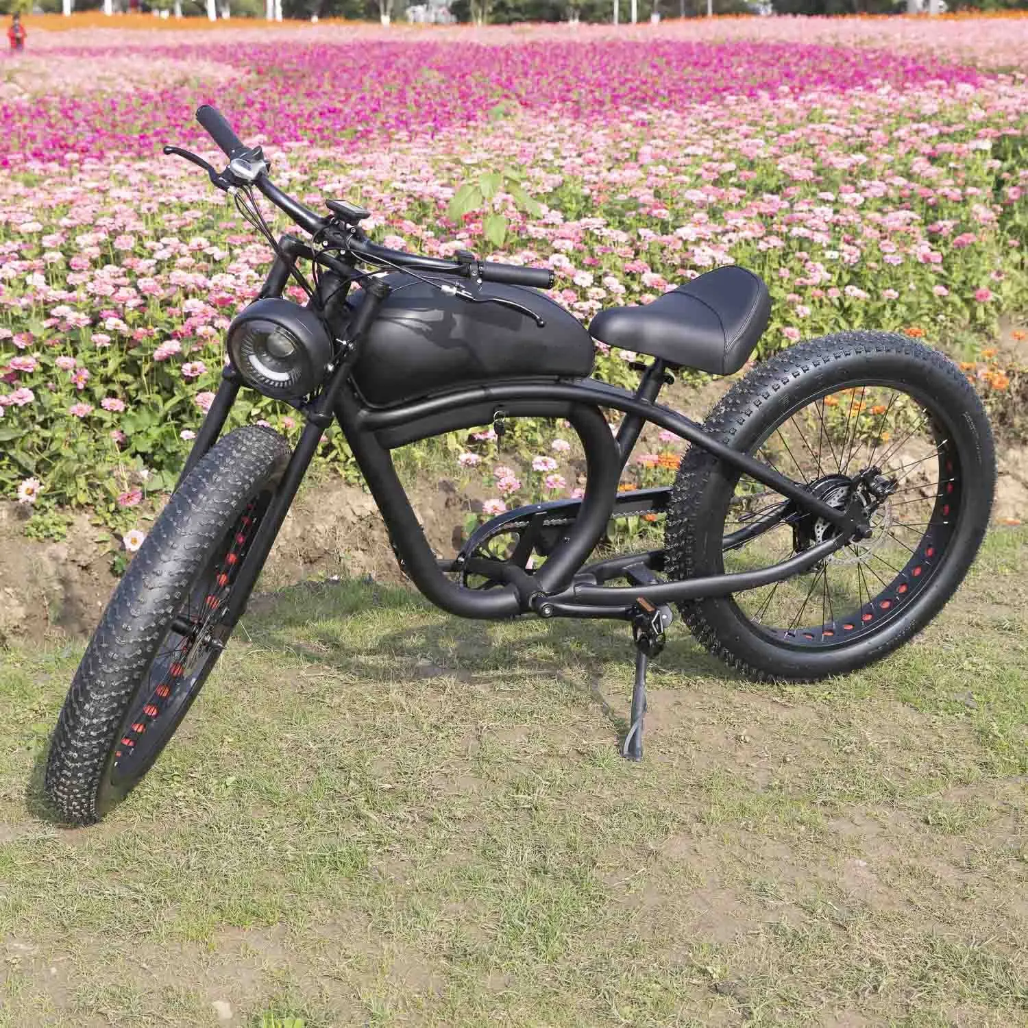 26インチ電動チョッパーバイク500W電動ファットバイクビーチクルーザー電動自転車レトロバイク