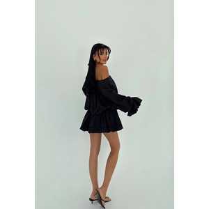 Vestido Mini Negro Darcie sin Tirantes con Cintura Imperio, Logotipo Personalizado, Volantes, Forro de Spandex, Disponible para Otoño e Invierno, Tallas XS-XL - Product Image 1