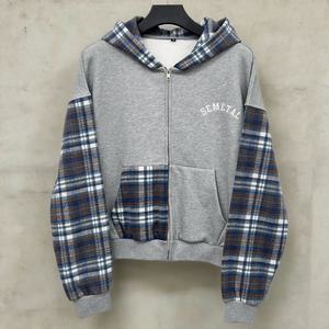 Hoodie Streetwear en Coton à Carreaux 480 g/m² avec Épaules Tombantes, Coupe Courte, Fermeture Éclair, Poids Lourd, Broderie, pour Hommes - Product Image 3