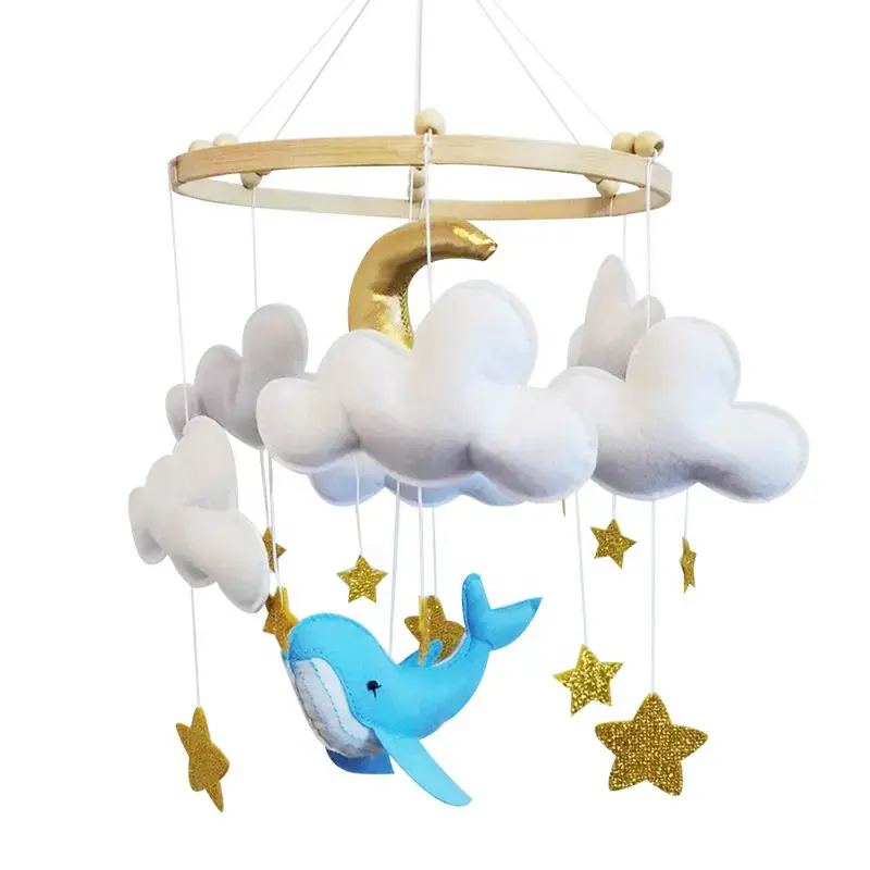 Felt Baby Mobile Rainbow Musical Nursery Decor Felt Mobile Hanging Crib Mobile Gender felt animal Wood hanging for bed crib toys