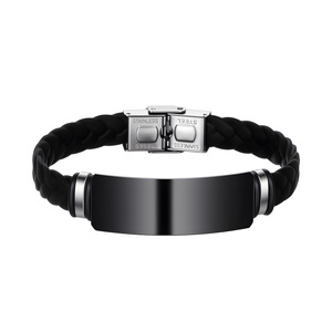 Wholesale Personal Engraved Stainless Steel Bracelet Jewelry Handmade Woven Leather Cuff Couple Bracelet for <b>Men</b> Stainless Steel - Product Image 6