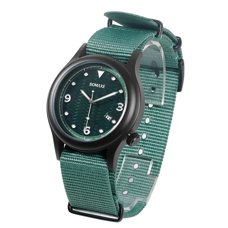 BOMAXE Reloj Solar Hot Selling Products 2023 Solar Wrist Watch Green Round Shell Solar Watches Men