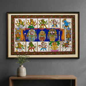 Shri Jagannatha Puri Dashavatara, Rectángulo de Madera Tradicional con Bordes Decorativos - Origen Orissa, Decoración para Interiores, Sala de Estar, Ocasión Diwali - Product Image 4