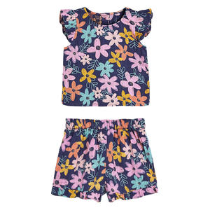 Conjunto de Verano para Niña OA 60 Días OEM ODM, Camiseta con Volantes y Estampado Floral, Pantalones Cortos, Conjunto de 2 Piezas - Product Image 1