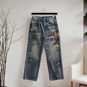 Jeans vintage à taille mi-haute et coupe droite pour hommes, édition correcte, style BAL, imprimé graffiti tendance, en denim de haute qualité, vêtements de marque de luxe - Product Image 3