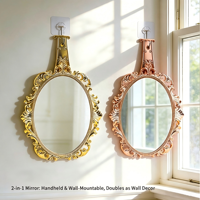 Miroir de maquillage HD sculpté vintage, 3 modes d'utilisation : portable, sur table, ou mural, pour la décoration de chambre