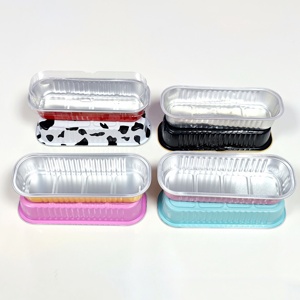 200Ml Hình Chữ Nhật Đầy Màu Sắc Mini Loaf Baking Pan 165*65*30Mm Có Thể Tái Chế Dùng Một Lần Nhôm Lá Bánh Container Với Nắp Nhựa - Product Image 6