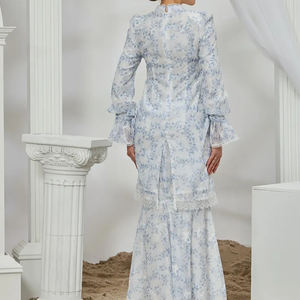 <span class=keywords><strong>2025</strong></span>年ラヤ最新デザインEid花印刷マレーシアBaju Kurungヒジャーブイスラム教徒女性ドレス控えめなセット服 - Product Image 5