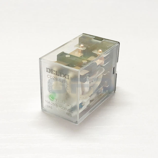 CDZ9-62PL DC24V Miniature Electromagnetic Relays 24V 8 Pins 10A Intermediate Electromagnetic Relay CDZ9-62PL with LED