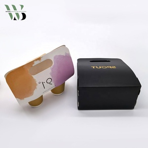 Logo personnalisé jetable à emporter deux porte-gobelets en papier carton pour boisson et café avec poignée - Product Image 3